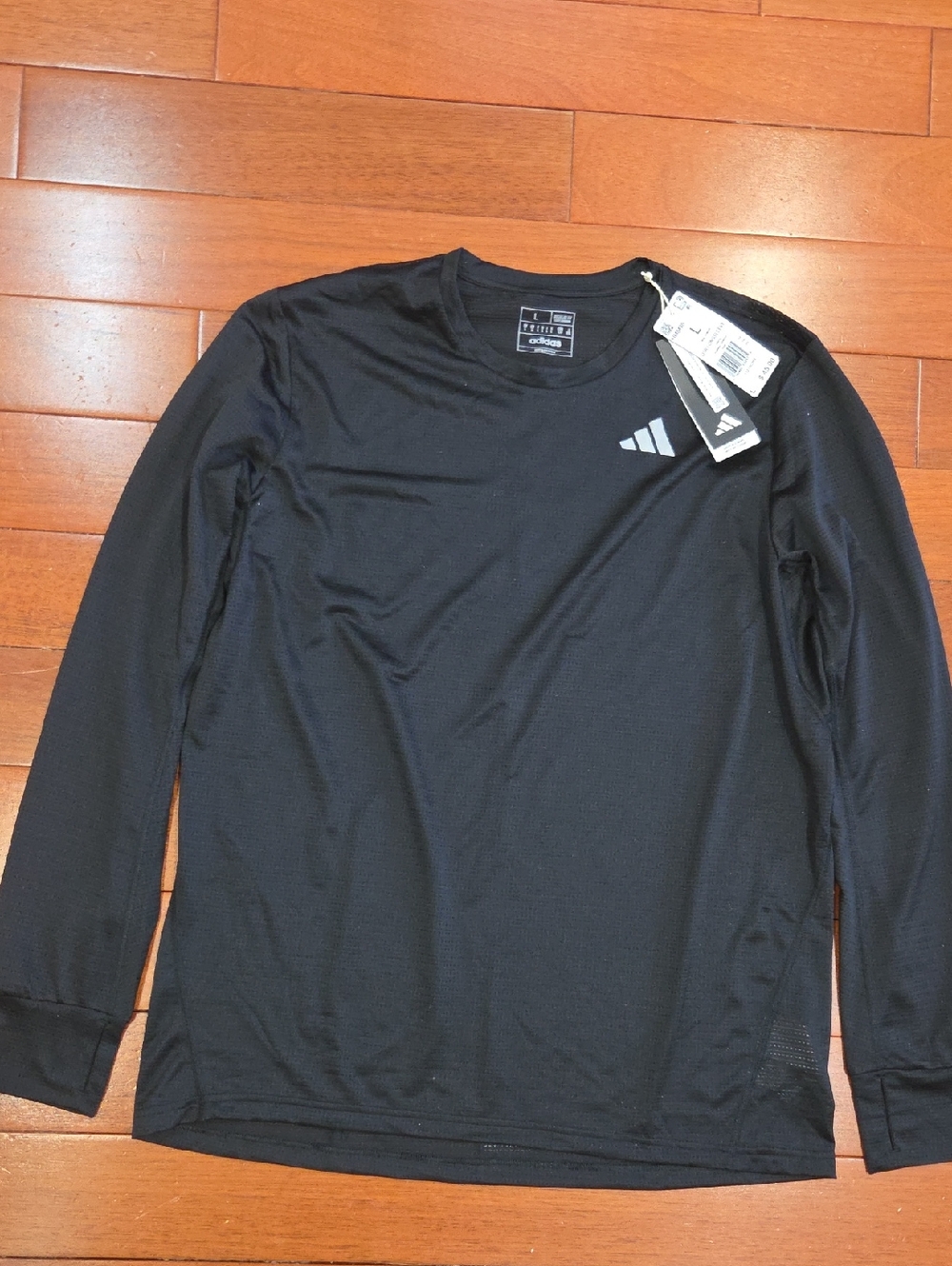 adidas Black Long-Sleeve Performance Top with Reflective Logo